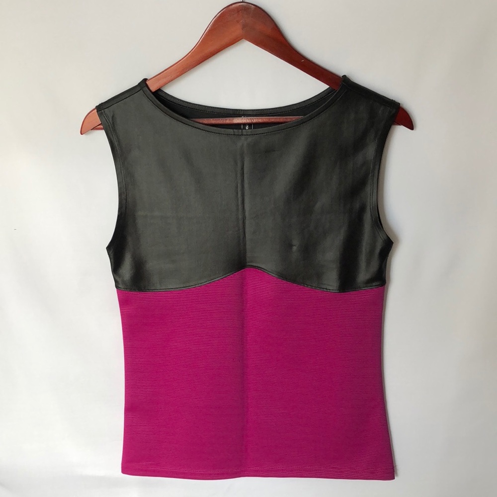 Poof Couture faux leather look top sz L fuchsia and black